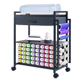Garvee Craft Organization and Storage Cart Compatible with Cricut Machine, Rolling Craft Organizer with Fabric Drawer, Hook & 47 Vinyl Roll Holder for Home Crafting Workstation Room - Black