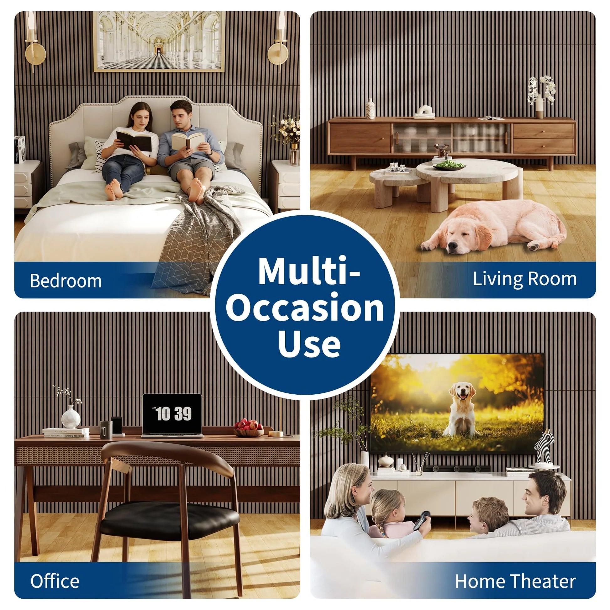 Garvee Set of 6 Modern 3D Fluted Acoustic Wood Slat Wall Panels 47.2" x 23.6" Soundproof Decorative Panels for Home Theater, Office, Studio and Interior Walls, Walnut