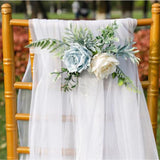 Garvee Realistic Artificial Chair Flowers for Wedding Décor - Blue Floral Bouquet with Green Leaves and Ribbon - Perfect for Aisle, Church Pew, Ceremony, Reception, Outdoor Events - Color: Blue