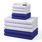 Garvee Highly Absorbent Waffle Weave Kitchen Towels Set – 10 Pack Durable & Reusable 100% Ring Spun Cotton Dish Cloths – 2 Sizes, Grey/Black/Blue/White – For Kitchen Use - Blue