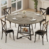 Garvee Dining Room Round Table Set for 4-6, Circle Kitchen Dining Table with Metal Base, 47 Inch Wooden Round DiningTable, Wood Kitchen Tables with Storage Shelf - Grey