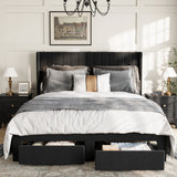 Garvee Queen Size Bed Frame, Velvet Upholstered Bed Frame with Wingback Headboard, 2 Storage Drawers, No Box Spring Needed, Black - Black