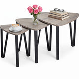 Garvee Space-Saving Set of 3 Triangle Nesting Coffee Tables - Industrial Stackable Accent End Tables with Black Metal Frame & Light Gray Melamine Board - Multi-Size Tables for Living Room or Bedroom, Light Gray - Light Gray