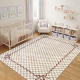 Garvee 10' × 13' Washable Checkered Cherry Coquette Area Rug, Non-Slip Low-Pile Stain-Resistant Rug for Living Room, Bedroom & Nursery, Caramel Mocha - Light Brown