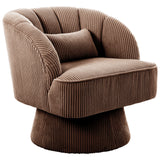 Garvee Modern Swivel Barrel Accent Chair – Velvet Upholstered Lounge Armchair with Striped Backrest, Soft Cushion, 360° Rotation – Round Chair for Living Room, Bedroom, Apartment – Corduroy | Brown - Brown