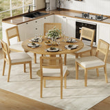 Garvee Set of 6 Rattan Dining Chairs – Mid-Century Modern Farmhouse, Ergonomic Backrest, Sturdy Wooden Legs, Comfortable for Dining Room, Kitchen, Living Room, Breakfast Nook – Natural Color