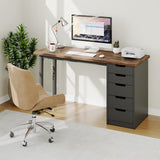 Garvee Computer Desk with 5 Drawers, 47 Inch Modern Simple Study Writing Desk with Storage, Rustic Home Office Desk, Reversible Computer Desk for Home Office, Brown+Black - Brown+Black