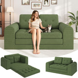 Garvee Space-Saving Convertible Corduroy Sofa Bed - 59" Folding 2-Seater Loveseat Futon with Round Armrests - Boneless Pull Out Sleeper Couch for Living Room or Bedroom - No Assembly - Green - Green