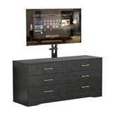 Garvee Versatile Storage TV Stand – Modern Media Console Table with 6 Drawers & Adjustable Mount for 32-80 Inch TVs – Entertainment Center & Dresser for Living Room or Bedroom – Durable Wood Cabinet, Black - Black