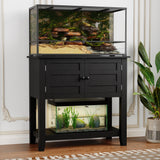 Garvee Heavy Duty Aquarium Stand with Charging Station - 20-29 Gallon Capacity - Double Door Storage Cabinet - Magnetic Drawer - Open Shelves - Anti-Tip Safety - Power Outlets & USB Ports - Black - Black