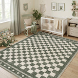 Garvee 5' × 7' Checkerboard Geometric Area Rug, Washable Polyester Carpet with Non-Slip Backing for Living Room, Bedroom and Dining Room, Sage Green - Sage Green