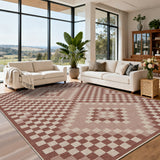 Garvee 8' x 10' Octagon Geometric Faux Jute Area Rug, Washable Polyester Low-Pile Carpet for Living Room, Dining Room, Patio and Entryway - Orange-Red