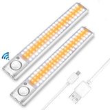 Garvee 80 LED Motion Detector Under Cabinet Light Bar - Wireless, USB Rechargeable, Dimmable, 9 Inch, Warm White - 2 Pack for Kitchen, Closet, Cupboard, Basement, Dormitory - Color: As Shown