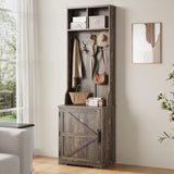 Garvee 77" Freestanding Entryway Hall Tree with Shoe Storage, Space-Saving Coat Rack Featuring 5 Hooks, 2 Open Cubbies and Shoe Cabinet for Hallway, Living Room and Mudroom, Brown