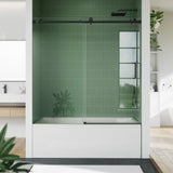 Garvee Frameless Sliding Shower Door – 60x59", 8mm Easy-Clean Tempered Glass, Matte Black Stainless Steel Rail, Quiet Glide Rollers, Waterproof, Durable, Space-Saving – Modern Bathtub or Shower Enclosure – 60*59*8mm tempered glass, elegant black - Matte Black  (Tub Sliding Door)