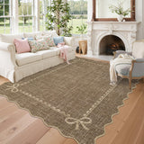 Garvee Scalloped Bow Rug for Living Room, Solid Brown Rug for Dorm, Washable Rugs 5x7 Soft Low Pile Non Slip Scalloped Rugs for Nursery College Bedroom Decor Kids Room Playroom - Brown
