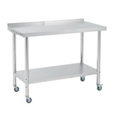 Garvee Heavy Duty Stainless Steel Commercial Prep Table 30x24x35 in – Backsplash, Lockable Casters, Undershelf – Mobile Worktable for Restaurant Kitchen, With Casters, With Backrest, Right Angle Edge