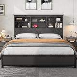 Garvee Queen Platform Bed Frame with Bookcase Headboard, Charging Station (USB & Type‑c), Tall Wooden Headboard, 9.6" Underbed Storage, No Box Spring Needed, Black - Black