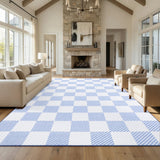Garvee 8' × 10' Checkerboard Geometric Area Rug, Washable Polyester Carpet with Non-Slip Backing for Living Room, Bedroom and Dining Room, Blue - Blue