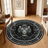 Garvee 4' Round Tiger Print Vintage Floral Round Rug, Machine Washable Non-Slip Low-Pile Soft Rug for Living Room, Bedroom & Nursery, Black - Black