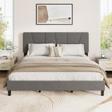 Garvee Twin Size Adjustable Bed Frame with Velvet Upholstered Headboard, Strong Wooden Slats, Metal & Wood Construction, Noise-Free, Easy Assembly, Bedroom - Dark Gray
