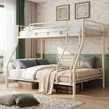 Garvee Twin over Full Bunk Bed Frame, Heavy Duty Metal Bunk Beds for Kids/Teens/Adults, 450 Lbs Upper & 500 Lbs Lower Capacity, Slot-Type Assembly, Reversible Ladder, 11.7" Safety Guardrails，Beige - Beige