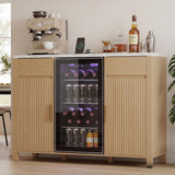 Garvee 53" Fluted Coffee Bar with Mini Fridge Space & Charging Station, Oak Wood, Wine Storage & Drawers, Fits 19.7" Mini Fridge, Dining Room Use - Oak