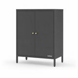 Garvee Modern Carbon Steel Storage Cabinet – Rust-Proof, Magnetic Double Doors, Adjustable Shelf, Freestanding Sideboard for Entryway, Kitchen, Bathroom, Laundry, Garage – Color: Black - White