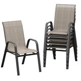Garvee Stackable Patio Dining Chairs Set of 6, High-Back Textilene Outdoor Chairs with Black-Gray Sprayed Steel Frame, All-Weather Deck Garden Seating, Brown - Brown