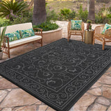 Garvee 8' x 10'  Outdoor Rug Waterproof Reversible Diamond Pattern Plastic Straw Easy Clean Foldable Lightweight Patio Porch Camping Beach - Black
