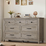 Garvee 7 Dresser for Bedroom, 54 in Wide Drawer Dresser with Storage Freestanding, Wooden Closet Storage Chest for Living Room, Bedroom, Entryway, Gray - Gray