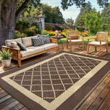 Garvee Reversible Outdoor Patio Rug 9x18ft - Modern Geometric Diamond Plastic Mat - Waterproof & UV Resistant, Non-Slip, Easy Clean - Perfect for Porch, Deck, RV, Camping, Backyard, Peony Brown/Coffee - Peony Brown