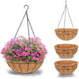 Garvee Hanging Planters for Porch & Garden, Metal Round Flower Baskets with Coco Liner, Watering Design and Hanging Chains for Outdoor Plants