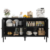 Garvee Modern Storage Solution Buffet Cabinet - 59" Sideboard Credenza with 4 Doors & Adjustable Shelves - Wooden Console Table for Living Room, Dining Room, Kitchen, Entryway - Black - Black