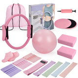 Garvee 17-in-1 Home Pilates Set – 13-Inch Fiberglass Magic Circle with Premium Latex Resistance Bands & Toning Accessories for Core Strength and Flexibility Training (Pink) - Pink