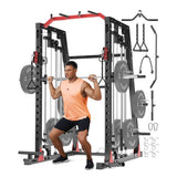 Garvee Smith Machine Home Gym – 2200LBS Multi-Function Squat Rack with Smith Bar - Red
