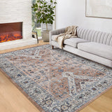 Garvee 10' x 13' Brown Vintage Distressed Oriental Area Rug, Washable Non-Slip Low-Pile Carpet for Living Room, Bedroom and Dining Room - Gray Blue Tone