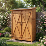 Garvee Wooden Outdoor Storage Cabinet with 2 Shelves, Lockable Magnetic Doors, Waterproof Fir Wood, Anti-Tip Design, Patio & Backyard Use