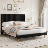 Garvee Full Size Bed Frame, Adjustable Height Headboard, Velvet Upholstered Platform Bed Frame, No Box Spring Needed, Easy Assembly, Black - Black