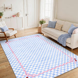 Garvee 5' × 7' Washable Checkered Cherry Coquette Area Rug, Non-Slip Low-Pile Stain-Resistant Rug for Living Room, Bedroom & Nursery, Baby Blue - Baby Blue