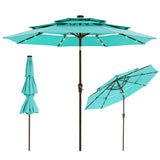 Garvee 9FT 3-Tier Solar LED Patio Umbrella, UV-Resistant Outdoor Market Umbrella with Crank & Tilt, 24 LED Lights & 8 Ribs, Light Blue - Light Blue