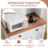 Garvee Pantry Cabinet with Charging Station, 71'' Tall Farmhouse Kitchen Hutch - Microwave Stand, Storage Drawer & Doors - Buffet Sideboard for Dining & Living Room, Brown and White - White