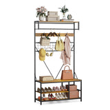 Garvee 5-in-1 Entryway Hall Tree with Bench and Shoe Storage - Adjustable Shelf, Hanging Rod & 9 Hooks - Durable Organizer for Hallway, Mudroom, Bedroom - Charcoal Wood