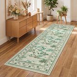 Garvee 2' × 6' Crane and Cloud Runner Rug, Soft Washable Low-Pile Polyester Carpet for Hallway, Kitchen and Entryway, Light Green - Light Green