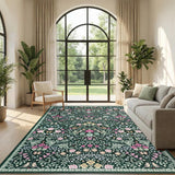 Garvee 8' × 10' Botanical Area Rug, Soft Washable Low-Pile Polyester Carpet for Living Room, Bedroom and Dining Room, Dark Green - Dark Green