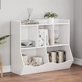 Garvee Kids Bookshelf and Toy Storage Cabinet Set – Vintage Brown & White Wooden Organizer with 3 Open Cubbies, 2 Tilt Bins, Drop-Stop, Child-Height – Easy Assembly for Bedroom, Playroom, Nursery, or Study Area – 2-Pack