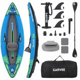 Garvee 9.8ft Inflatable Kayak with High-Durability Fabric Cover, Lightweight 1-Person Portable Canoe for Recreational Fishing & Water Exploration, 300x93x40cm - Sky Blue-1 Person