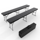 Garvee Folding Outdoor Bench 6 ft, 380 lb Capacity, 72.1" × 11" × 16.5" HDPE & Steel Portable Seat for Picnic Camping Events, Black - Black