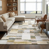 Garvee 6' x 9' Distressed Patchwork Area Rug, Washable Non-Slip Soft Low-Pile Geometric Rug for Living Room & Dining Room, Ivory & Sage Multi - Ivory & Sage Multi