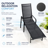 Garvee Patio Chaise Lounge Chairs for Poolside & Beach, 2-Pack Adjustable Recliners with Textilene Mesh, Steel Frame and Black XL Design